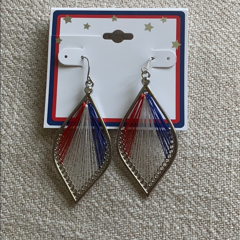 Red white and blue dangle earrings